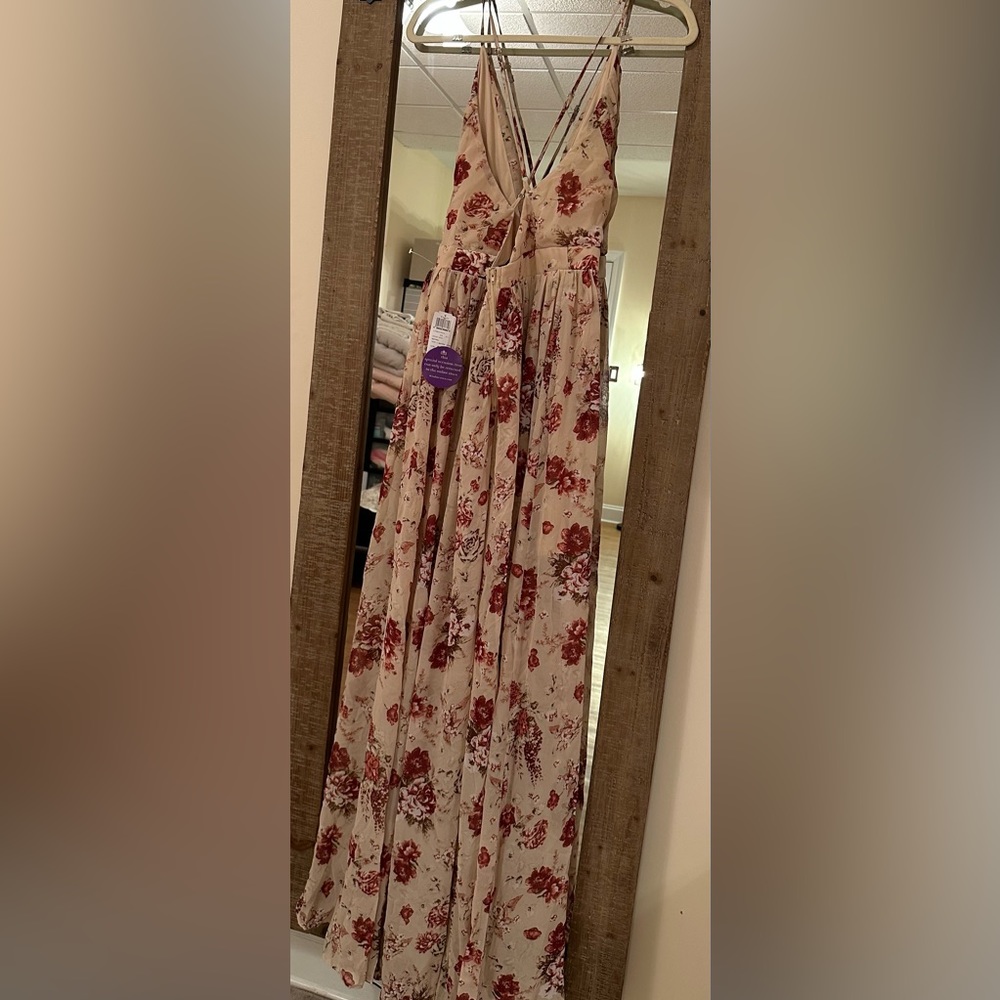 Beige Floral Maxi Dress